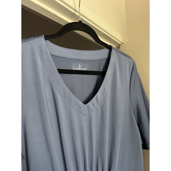 Cuddl Duds Flutter Sleeve V-Neck Dress Blue Size L Silky Soft Stretch - Picture 4 of 12